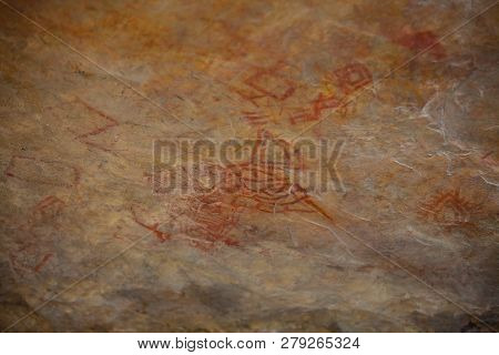 Prehistoric Paintings On Rock Known As Petroglyphs In The Municipality Of Facatativa In Colombia