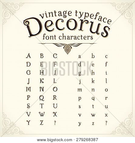 Vintage Decorative Font With Shadow Called Decorus, Translation From Latin Beautiful
