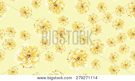 Pastel Roses Or Peony, Floral Seamless Pattern. Watercolor Flowers In Vintage Style. Wedding Print I