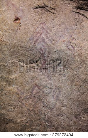 Prehistoric Paintings On Rock Known As Petroglyphs In The Municipality Of Facatativa In Colombia
