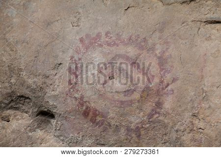 Prehistoric Paintings On Rock Known As Petroglyphs In The Municipality Of Facatativa In Colombia