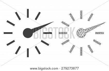 Polygonal Mesh Clockface And Flat Icon Are Isolated On A White Background. Abstract Black Mesh Lines
