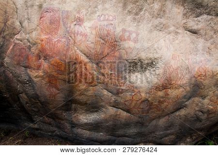 Prehistoric Paintings On Rock Known As Petroglyphs In The Municipality Of Facatativa In Colombia