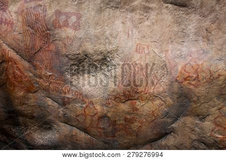 Prehistoric Paintings On Rock Known As Petroglyphs In The Municipality Of Facatativa In Colombia