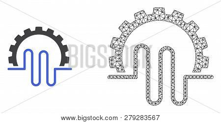 Polygonal Mesh Pipe Service Gear And Flat Icon Are Isolated On A White Background. Abstract Black Me