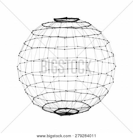 Abstract 3D Sphere Made Of Points. Futuristic Technology Style. Abstract Vector Mesh Distorted Spher