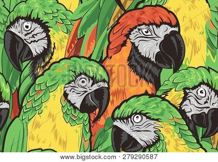 Parrots Seamless Background. This Bright And Colorful Pattern Can Be Used For Textile Design Or Othe