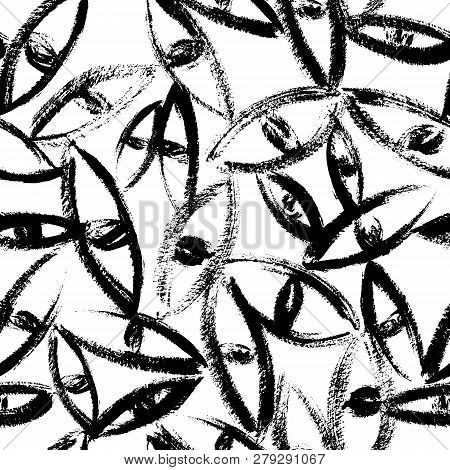 Contemporary Art Design Grunge Vector Seamless Texture For Textile Design. It Was Drawn By Dry Brush