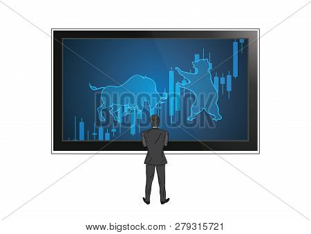 Businessman Looking Stock Graph Monitor