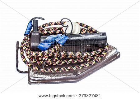 Junagadh-gujarat-india-december 31St 2018- Close Up Of Rusted Steam Iron Isolated On White With Its