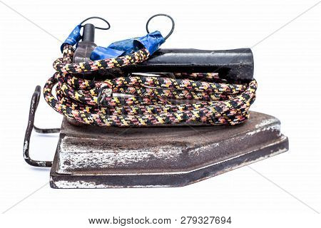 Junagadh-gujarat-india-december 31St 2018- Close Up Of Rusted Steam Iron Isolated On White With Its
