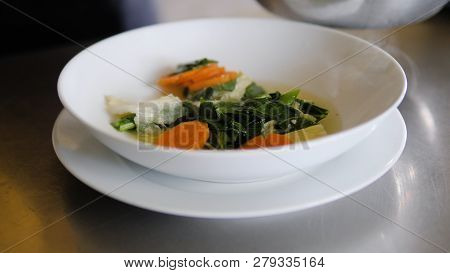 Vegetable Soup Cap Cay In Bowl. Traditional Asian Soup Cap Cay