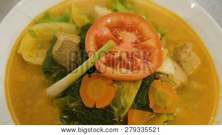 Vegetable Soup Cap Cay In Bowl. Traditional Asian Soup Cap Cay