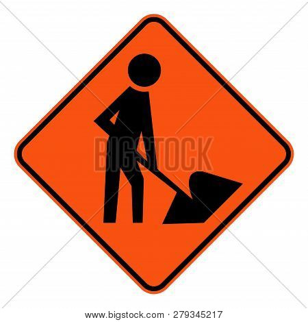 Men At Work Sign On White Background