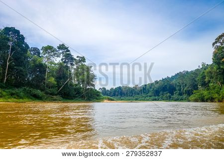 River And Jungle Landscape In Taman Negara National Park, Malaysia