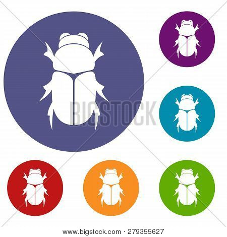 Chafer Beetle Icons Set In Flat Circle Reb, Blue And Green Color For Web