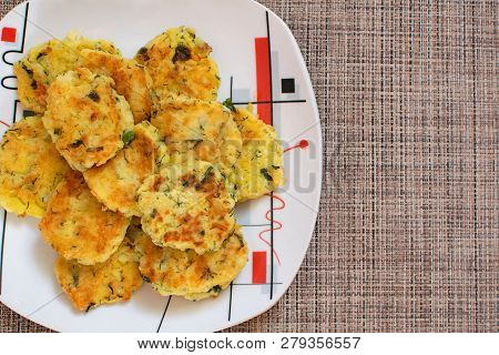 Potato Pancakes With Green Onions. Draniki - Potato Fritters. The Naitonal Dish Of Belarus, Ukraine 