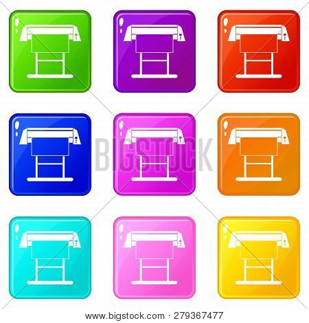Large Format Inkjet Printer Icons Of 9 Color Set Isolated Illustration