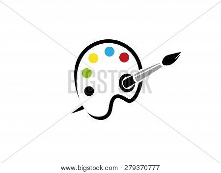 Palette With Brush Paint Multicolor Icon Cartoon