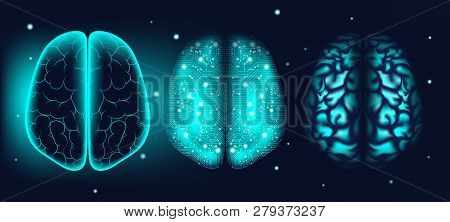 Cyber Mind, Artificial Intelligence Concept. Brain Analysis, Neural Connection Visualization. Futuri