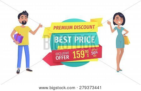 Premium Discount And Best Price Promotion Phrases For Shop Clearance Sale With Smiling Couple With S