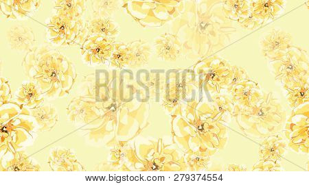 Pastel Roses Or Peony, Floral Seamless Pattern. Watercolor Flowers In Vintage Style. Wedding Print I
