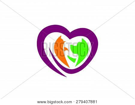 Big Heart Caring Pets, Dog And Cat Logo Design