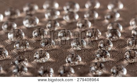 Water Droplets On Moisture Resistant Fabric Close Up