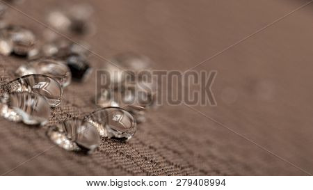 Water Droplets On Moisture Resistant Fabric Close Up