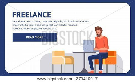 Freelance Landing. Professional Male Coder With Laptop Device In Remote Office Job Coworking Workpla