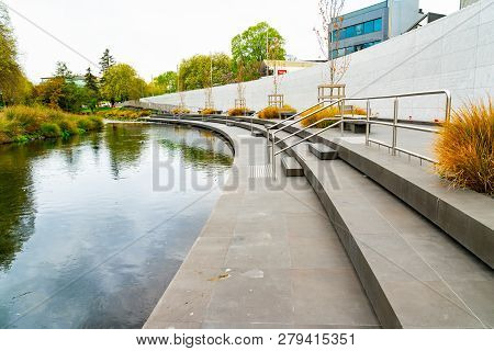 Christchurch, New Zealand - October 10 2018; Canterbury Earthquake Memorial Wall On Side Of Avon Riv