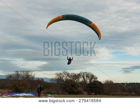 Paragliding Landing At Pedro Bernardo, Ávila, Spain-01 December, 2018
