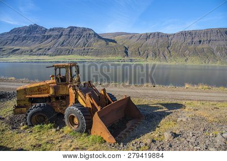 An Abandoned Loader In The Eastfjords Of Iceland.