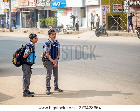 Indian School Kids Carrying School Bags