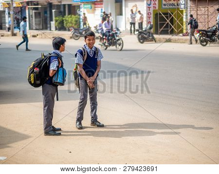 Indian School Kids Carrying School Bags
