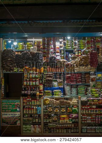 Chikmagalur, India- December 21, 2018 : Grocery Store In India Stuff With Different Eating Items