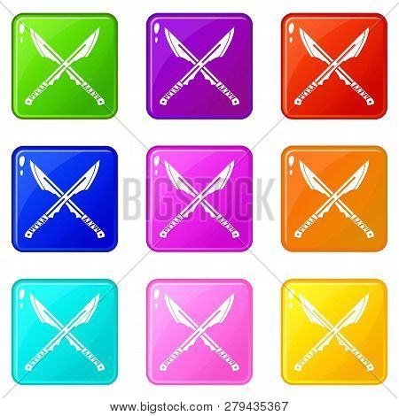 Japanese Tanto Daggers Icons Of 9 Color Set Isolated Illustration