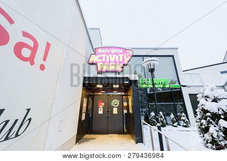 Editorial: Kuusamon City, Finland, 27th December 2018. Angry Birds Activity Park At Holiday Club Kuu