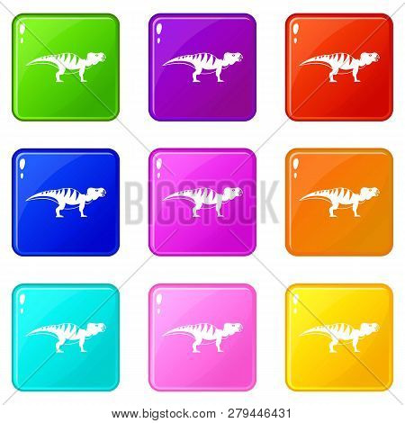 Hadrosaurid Dinosaur Icons Of 9 Color Set Isolated Illustration