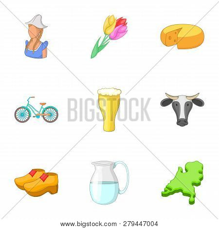 Netherlands Travel Icons Set. Cartoon Set Of 9 Netherlands Travel Icons For Web Isolated On White Ba