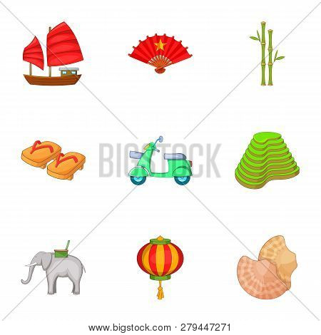Vietnam Travel Icons Set. Cartoon Set Of 9 Vietnam Travel Icons For Web Isolated On White Background