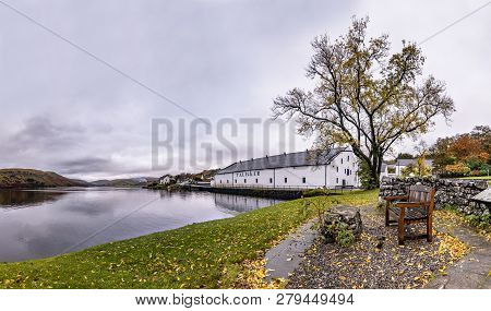 Isle Of Skye , Scotland - October 10 2018: Talisker Distillery Is An Island Single Malt Scotch Whisk