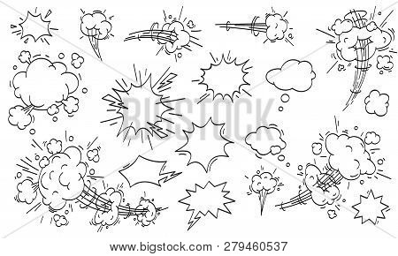 Speed Cloud Comic. Cartoon Fast Motion Clouds Vector Set