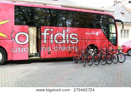 Ruzomberok, Slovakia - September 14, 2018: Official Bus Of The Professional Team Cofidis Before Seco
