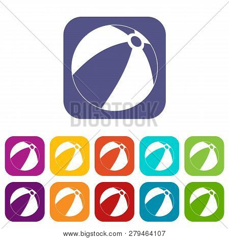 Ball For Children To Play Icons Set Illustration In Flat Style In Colors Red, Blue, Green And Other