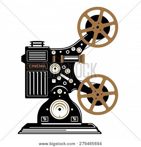 Vintage Film Projector Stylized Flat Vector Illustration.