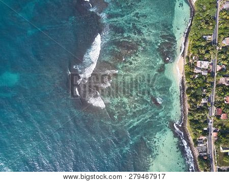 Aerial View. View Of The Waves In The Indian Ocean. Wild Beach In Midigama. Indian Ocean. Sri-lanka.
