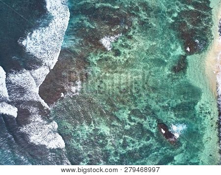 Aerial View. View Of The Waves In The Indian Ocean. Wild Beach In Midigama. Indian Ocean. Sri-lanka.