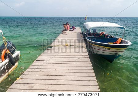 San Bernardo, Colombia - August 31, 2015: Wooden Pier At Mucura Island Of San Bernardo Archipelago, 