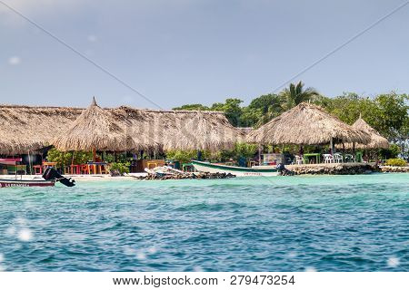 San Bernardo, Colombia - August 31, 2015: Beach Huts At Mucura Island Of San Bernardo Archipelago, C